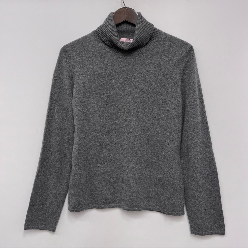 Jennifer Tyler Knit Couture 100% Cashmere Turtleneck Sweater‎ Heather Gray XL